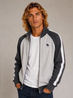 Abercrombie & Fitch Gray Charcoal Track Zip Jacket Athletic Y2K Size L